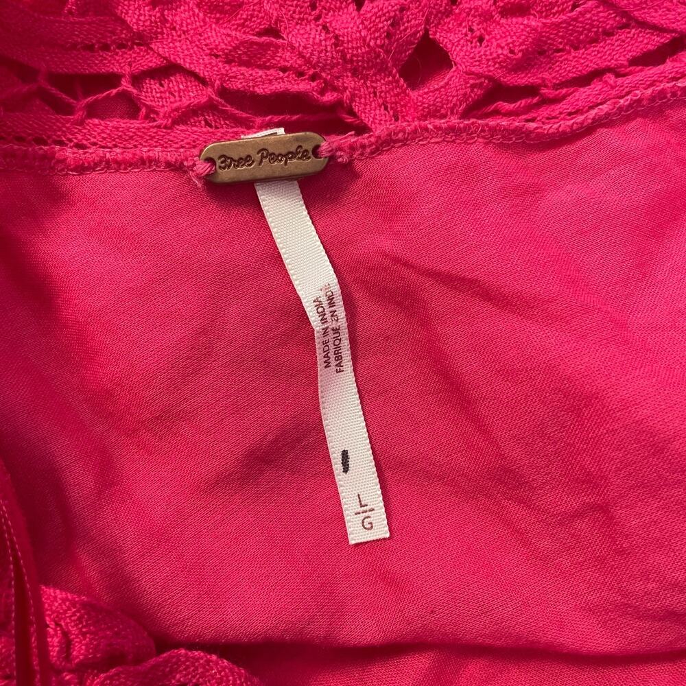 Free People Swing Dress Size Large Hot Pink One Shoulder Lace Boho Festival - Picture 10 of 15